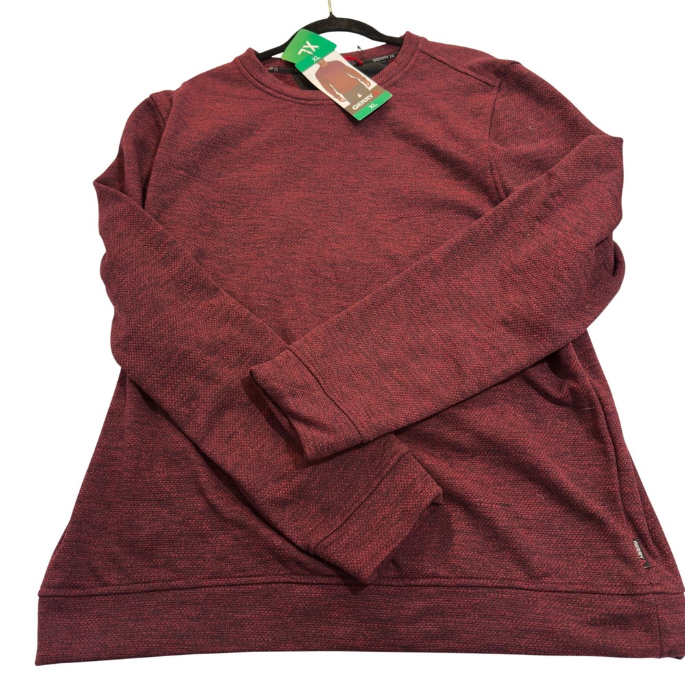 Gerry Crewneck Pullover Sweater XL Burgundy Heather Textured Fleece NWT
